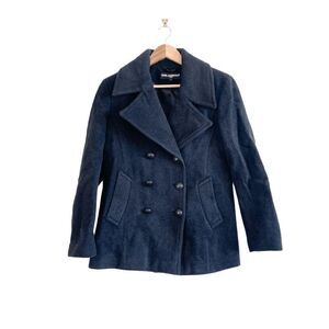Karl Lagerfeld Womens Double Breasted Coat Jacket Notch Lapel Charcoal Small